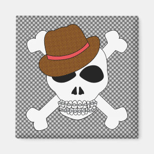Imán Bandera pirata suave del cráneo con Fedora