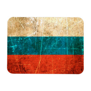 Imán Bandera rasguñada y llevada del ruso del vintage