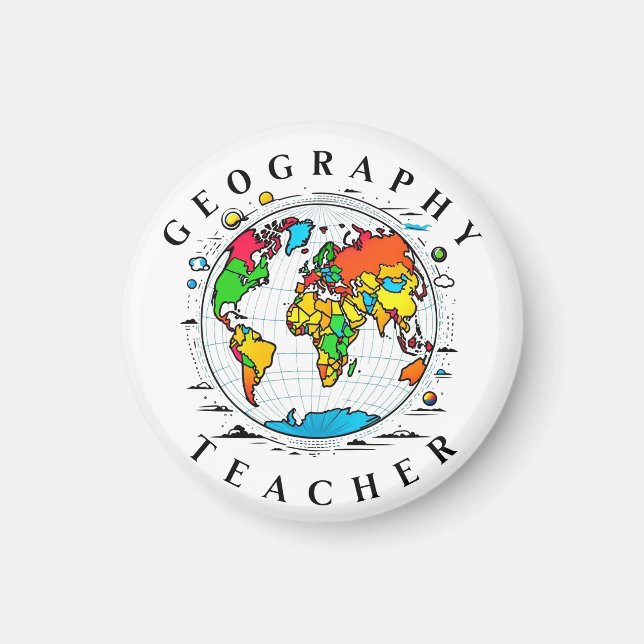 Imán Bandera redonda de profesores de geografía con un  (Frente)
