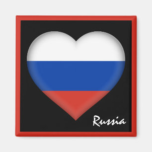 Imán Bandera rusa y vacaciones rusas en el corazón Rusi