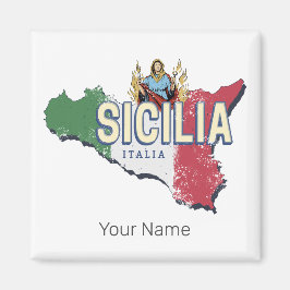Imán Bandera Sicilia Italia Mapa retro recuerdo de époc