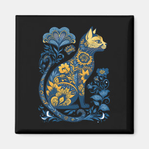 Imán Bandera Ucraniana Con Flor De Gato De Ucrania Y Vy