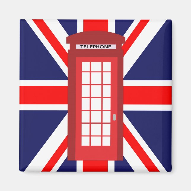 Imán Bandera Union Jack de la caja de teléfono británic (Frente)