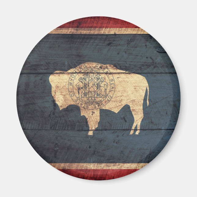 Imán Bandera Wyoming de madera antigua (Frente)