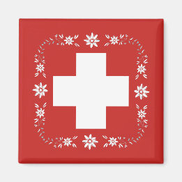 Imán Bandera y edelweiss de Suiza