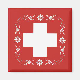 Imán Bandera y edelweiss de Suiza