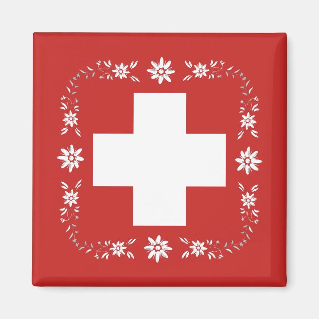 Imán Bandera y edelweiss de Suiza (Frente)