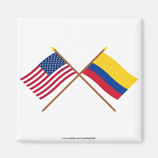 Imán Banderas cruzadas de Estados Unidos y Colombia (Frente)