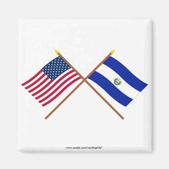 Imán Banderas cruzadas de Estados Unidos y El Salvador (Frente)