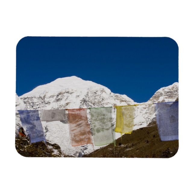 Imán Banderas de oración y Monte Jhomolhari, Bután. (Horizontal)