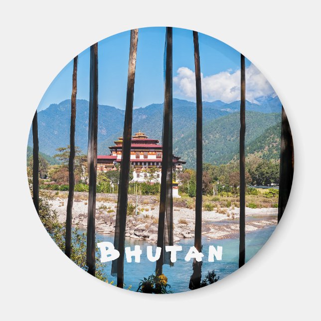 Imán Banderas de oración y Punakha Dzong - Bután (Frente)