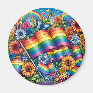 Imán Banderas del Orgullo LGBTQIA+, Arcoíris, Flores