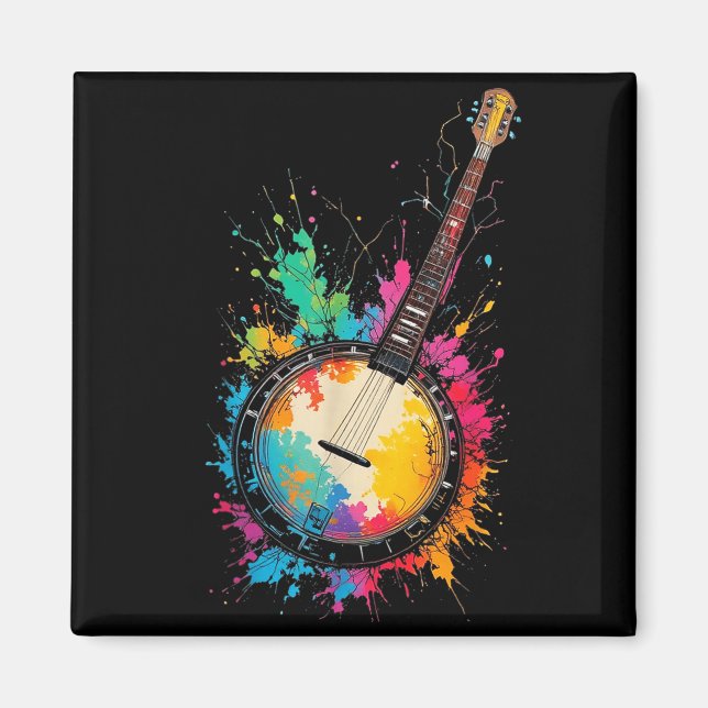 Imán Banjo bluegrass colorido salpicaduras de color mús (Frente)