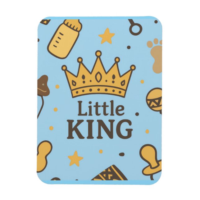 Imán "Banner de Baby Shower Little King - Blue & Gold C (Vertical)