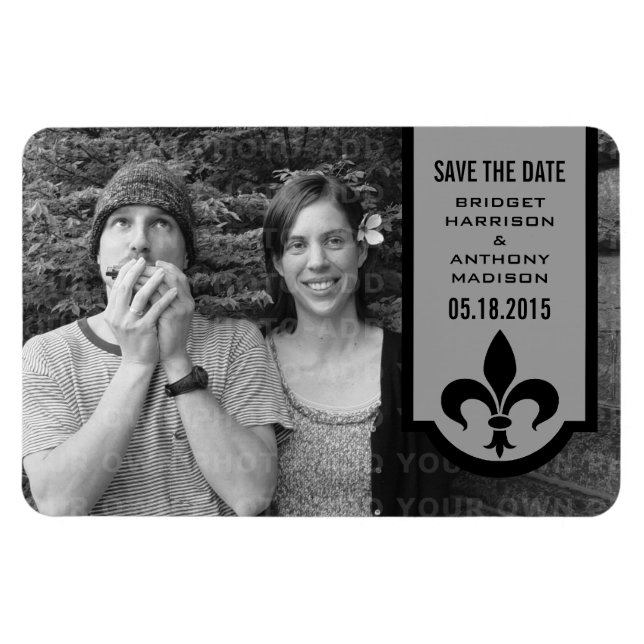Imán Banner Gray Fleur De Lis Save the Date Magnet (Horizontal)