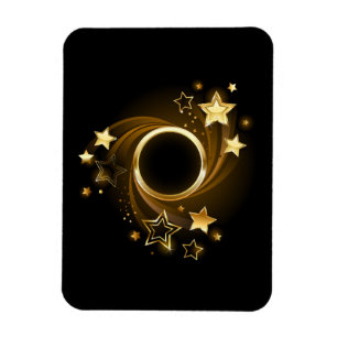 Imán Banner redondo con estrellas de oro en negro