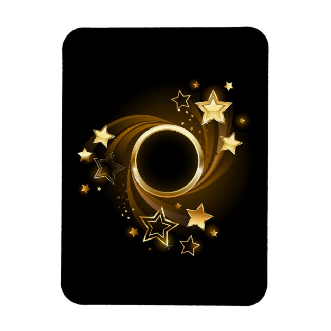 Imán Banner redondo con estrellas de oro en negro (Vertical)