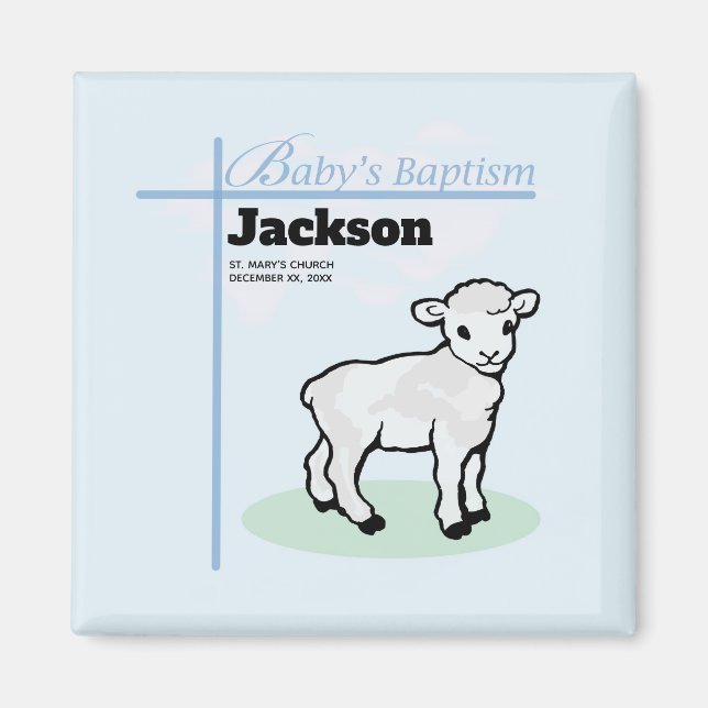 Imán Baptism Blue Boy Lamb, Personalizable (Frente)