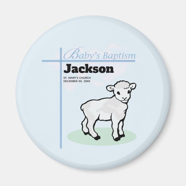 Imán Baptism Blue Boy Lamb, Personalizable (Frente)