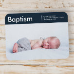 Imán Baptismo Para Su Moderna Foto De Personalizado Min<br><div class="desc">El diseño se compone de tipografía divertida y juguetona con fuentes sans serif y serif. Agrega una foto personalizado.</div>