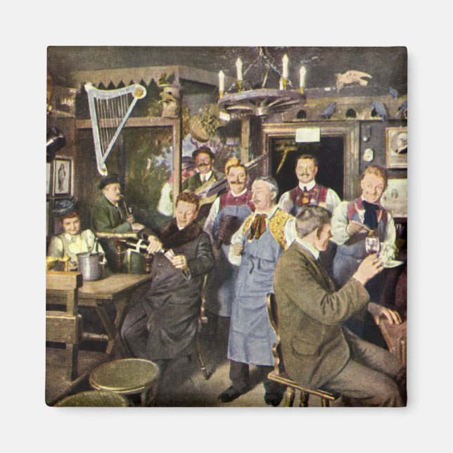 Imán Bar de moda antiguo con gente celebrando, Fiesta (Frente)