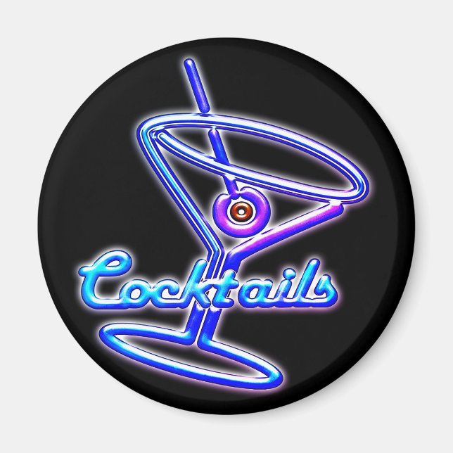 Imán Bar de vintage Martini cocktail retro neón (Frente)