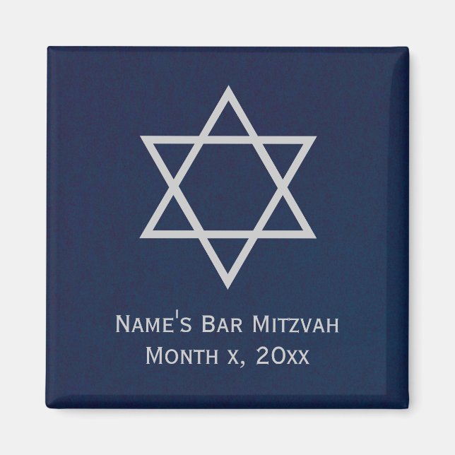 Imán Bar Mitzvah Iment Personalizado - Azul y Plata (Frente)