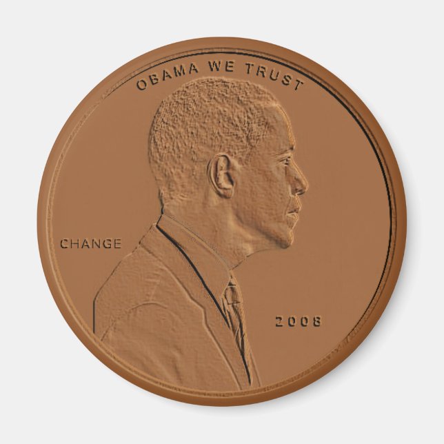 Imán Barack Obama Bronze Penny Circular Magnet (Frente)