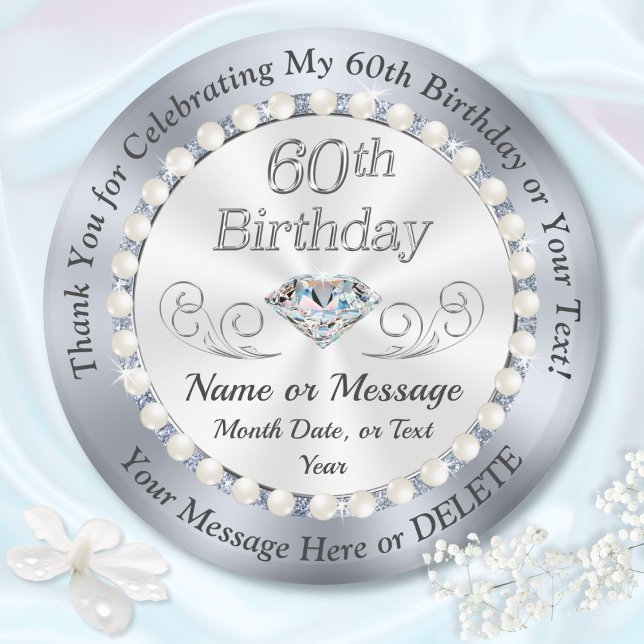 Imán Barato, favores partidarios para las mujeres de 60 (Personalized party favors for 60th birthday. 60th birthday souvenirs for mom, sister, wife. Diamond.)