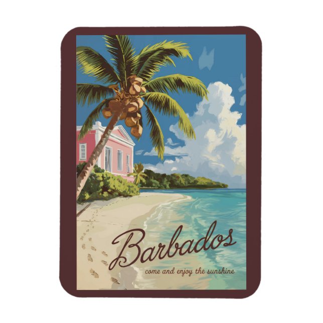 Imán Barbados Painterly Travel Art Vintage (Vertical)