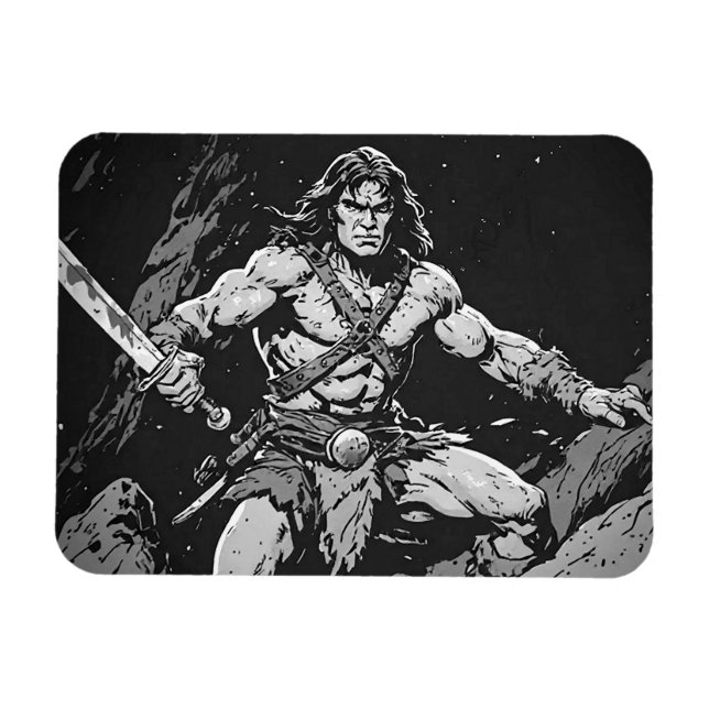 Imán Bárbaro con espada ancha estilo gráfico de tinta d (Horizontal)