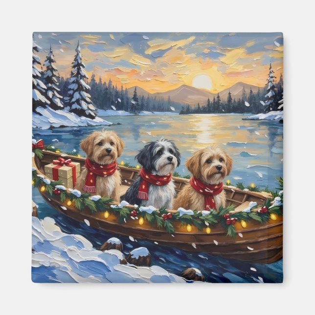 Imán Barca de Navidad Lhasa Apso Fiesta (Frente)
