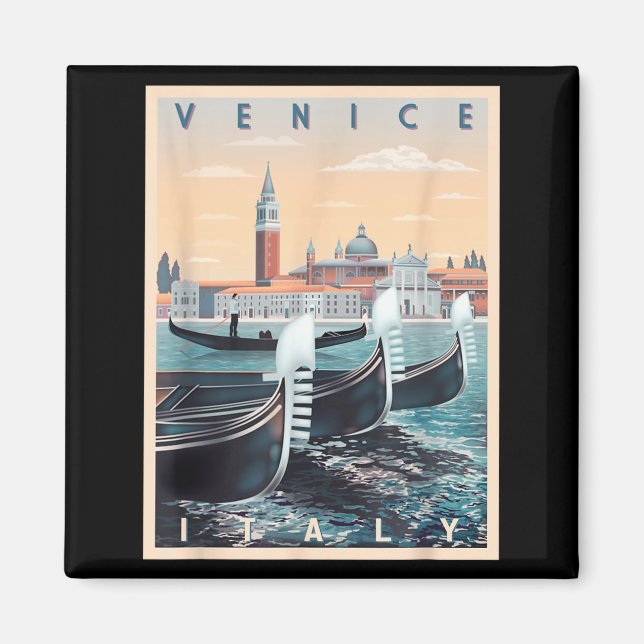 Imán Barcas góndola retro con el horizonte de Venecia I (Frente)