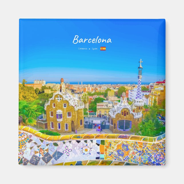 Imán Barcelona, España - Parque Güell Mosaico Gaudí (Frente)
