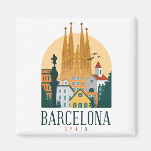 Imán Barcelona España Skyline Metalizado Magnet