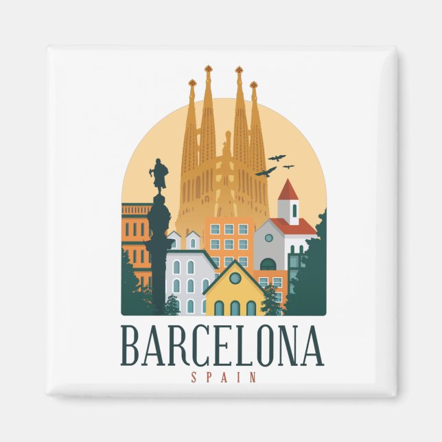 Imán Barcelona España Skyline Metalizado Magnet (Frente)
