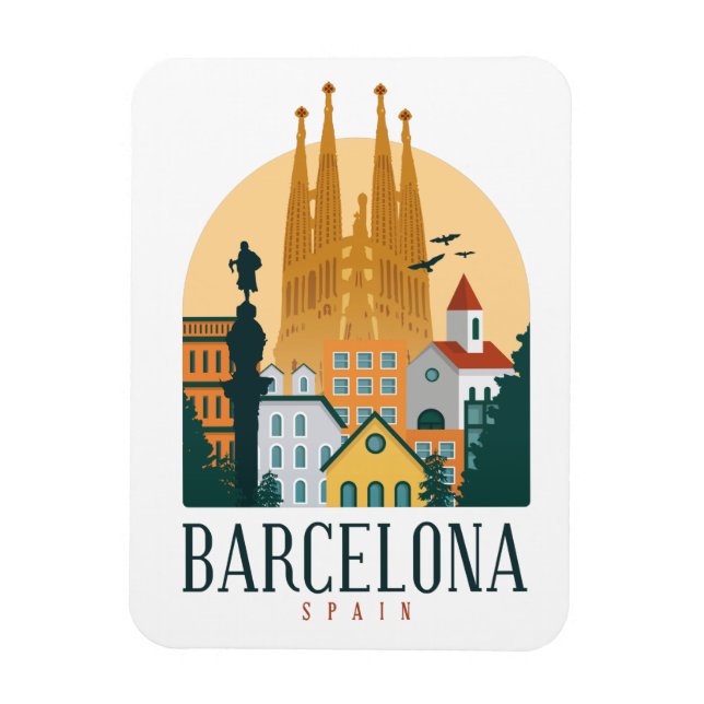 Imán Barcelona España Skyline Vintage Photo Magnet (Vertical)