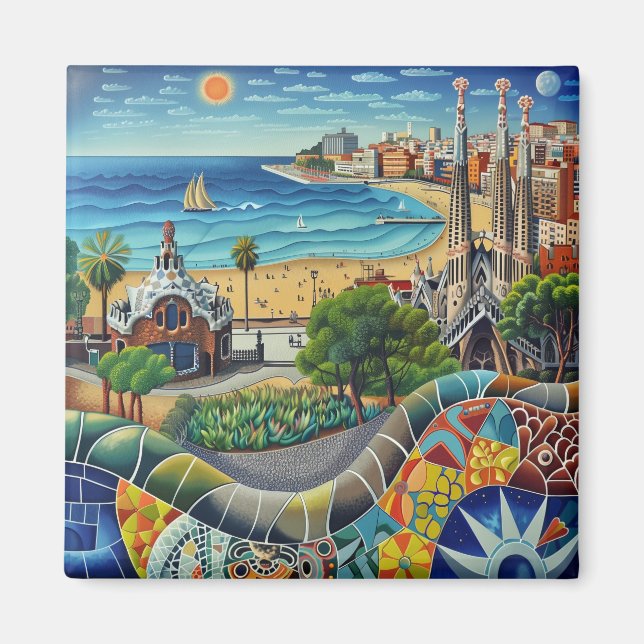 Imán Barcelona, Park Guell, Sagrada Familia, Imán, Souv (Frente)