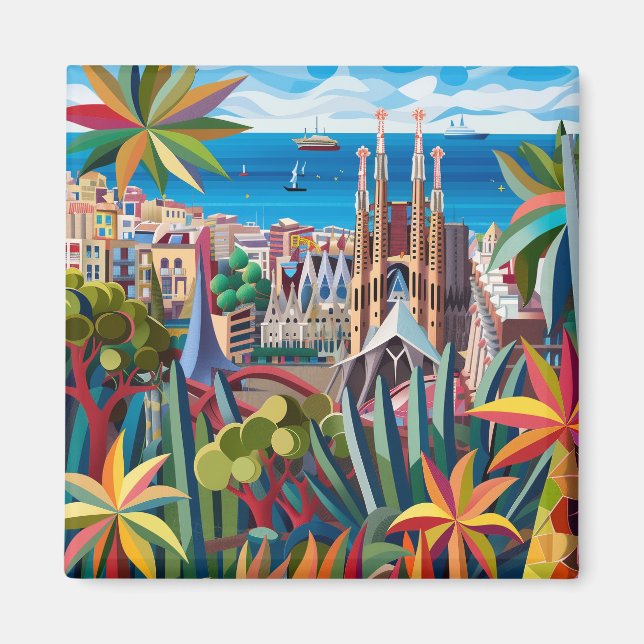 Imán Barcelona, Park Guell, Sagrada Familia, Souvenir (Frente)
