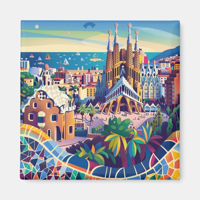 Imán Barcelona, Park Guell, Sagrada Familia, Souvenir (Frente)
