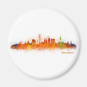 Imán Barcelona Skyline watercolor v03