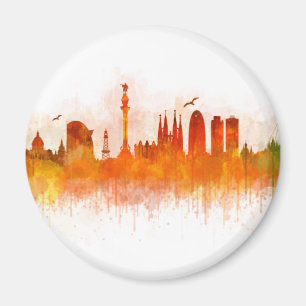 Imán Barcelona Skyline watercolor v03