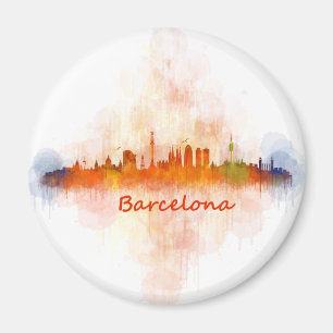 Imán Barcelona Skyline watercolor v04