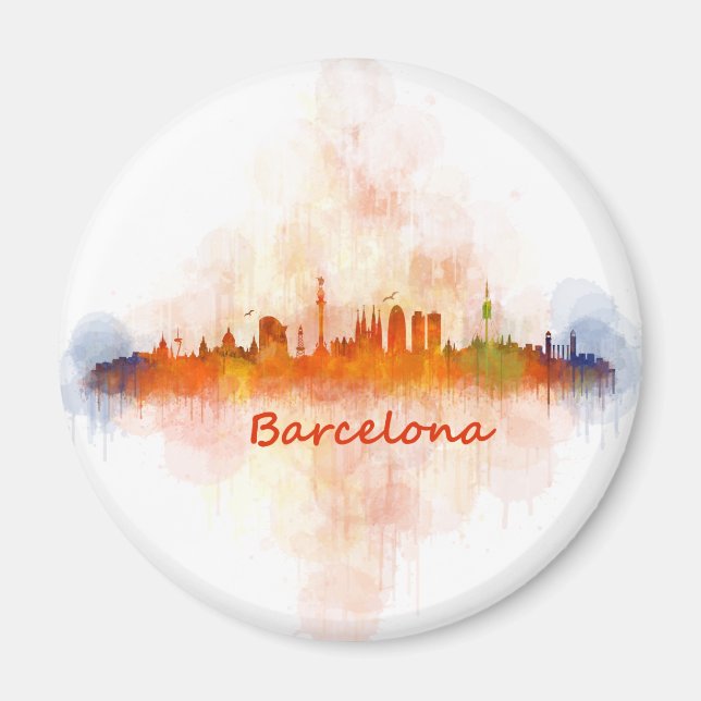Imán Barcelona Skyline watercolor v04 (Frente)