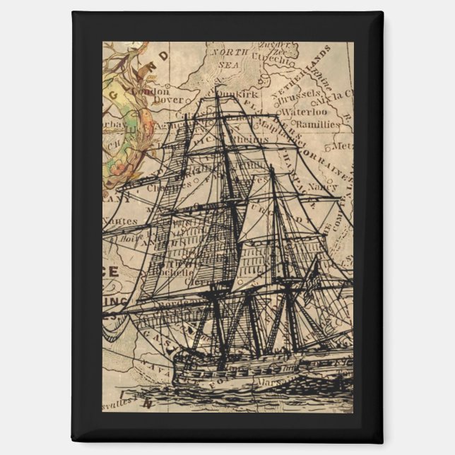 Imán Barco Antiguo y Mapa (Anverso)