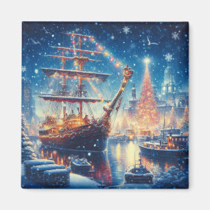 Imán Barco atracado en Navidad/Invierno