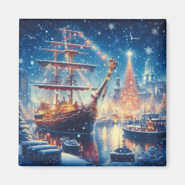 Imán Barco atracado en Navidad/Invierno (Frente)