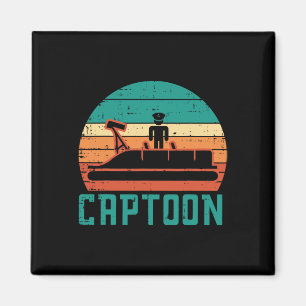 Imán Barco Captoon Atardecer Retro Pontón Capitán Hombr