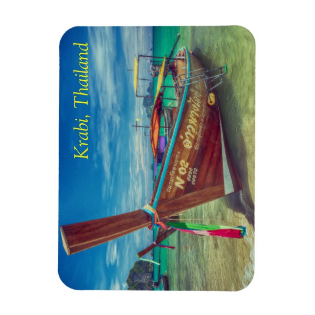 Imán Barco de cola larga en la playa, Krabi, Tailandia (Vertical)