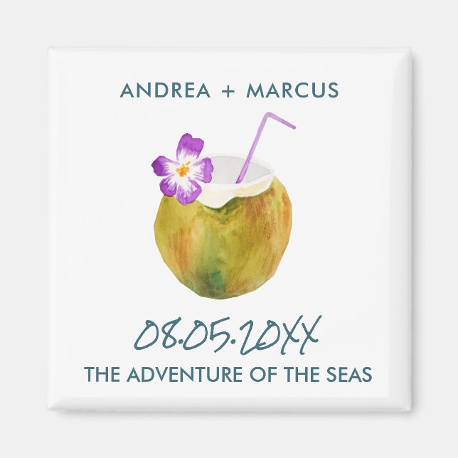 Imán Barco de cruceros de coco tropical Imanes de bodas (Frente)